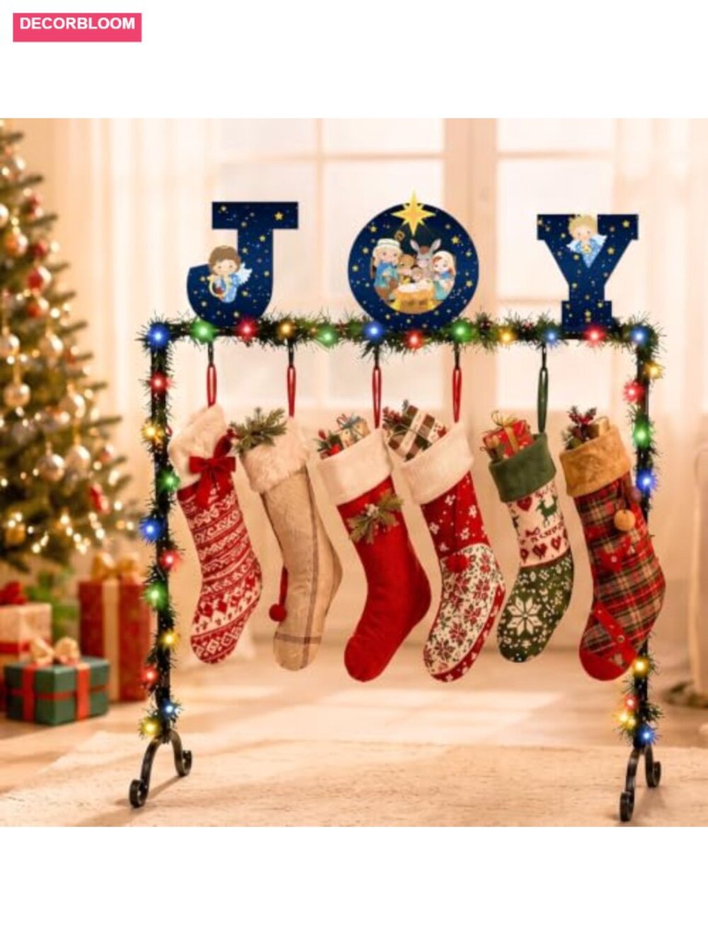 Christmas Stocking Holder Stand Metal 6 Hook Floor Freestanding Hanger